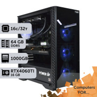 Комп'ютер Power Up #13 для Premiere Pro/Ryzen 9 7950x/64 GB/HDD 6 TB/SSD 1TB/GeForce RTX 4060Ti 16GB