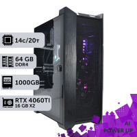 AI Workstation PowerUp #5 Core i5 14500/64 GB/SSD 1TB/GeForce RTX 4060Ti 16GB x2