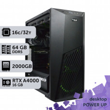 Робоча станція PowerUp Desktop #504 Ryzen 9 9950x/64 GB/SSD 2TB/NVIDIA Quadro RTX A4000 16GB