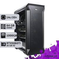 AI Workstation PowerUp #44 Core i5 14600K/64 GB/SSD 1TB/GeForce RTX 5060Ti 16GB x2