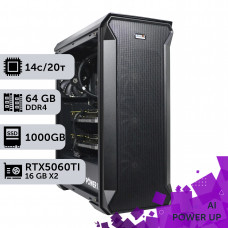 AI Workstation PowerUp #44 Core i5 14600K/64 GB/SSD 1TB/GeForce RTX 5060Ti 16GB x2