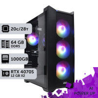 AI Workstation PowerUp #14 Core i7 14700K/64 GB/SSD 1TB/GeForce RTX 4070 Super 12GB x2